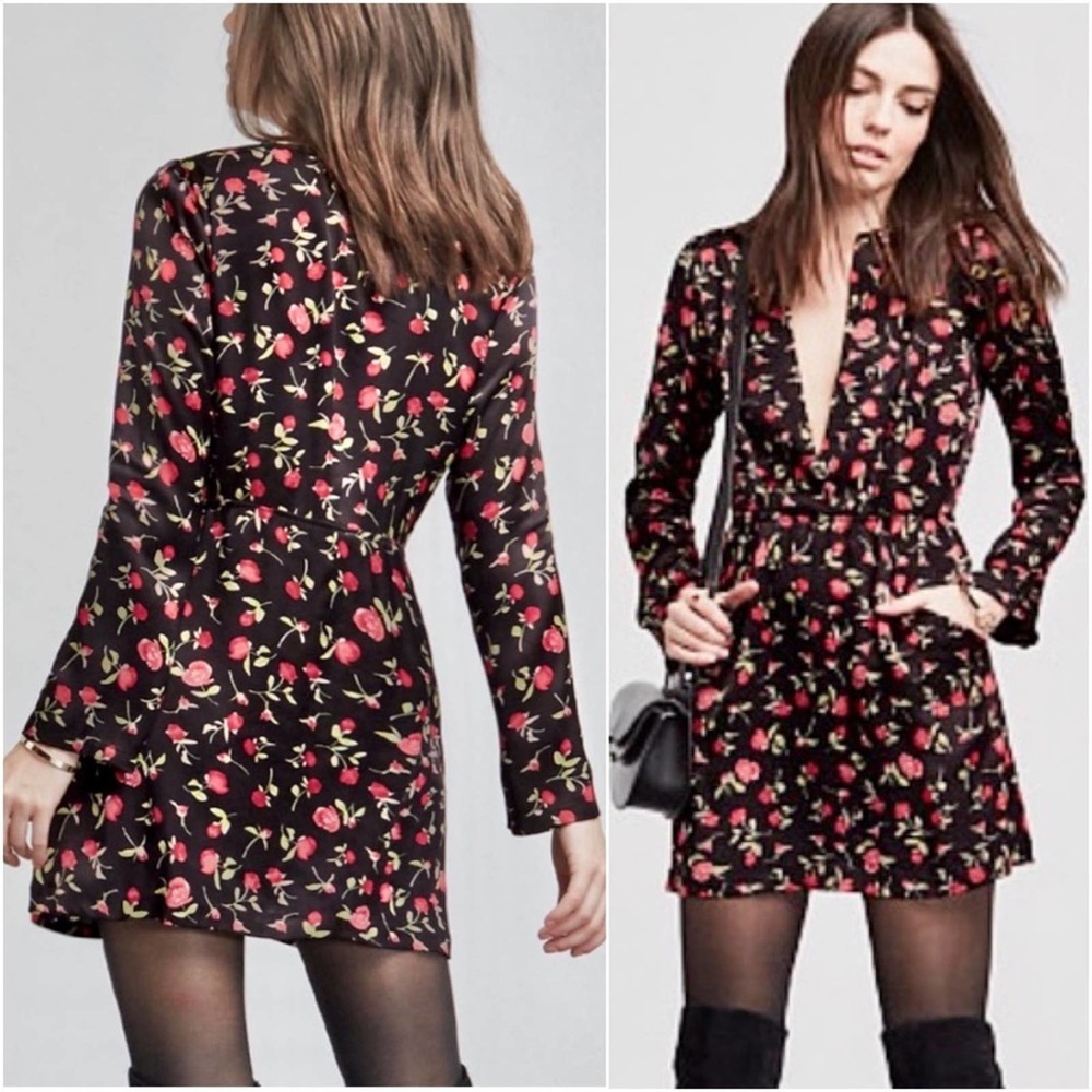 {Reformation} Hart Long Sleeve Satin Mini Dress, Divine Rose, Size 2